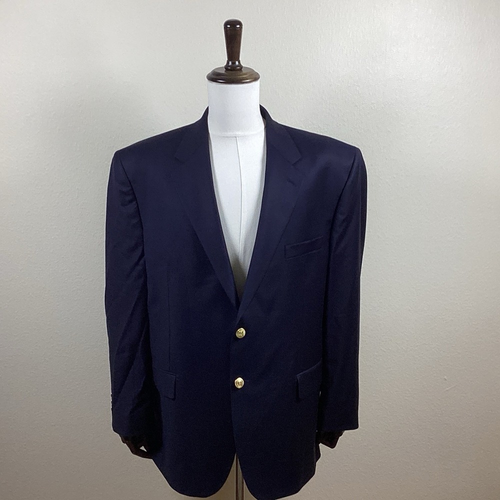 Ralph Lauren Gold Button Blue  Blazer Sports Coat 46 R Men's 100% Wool